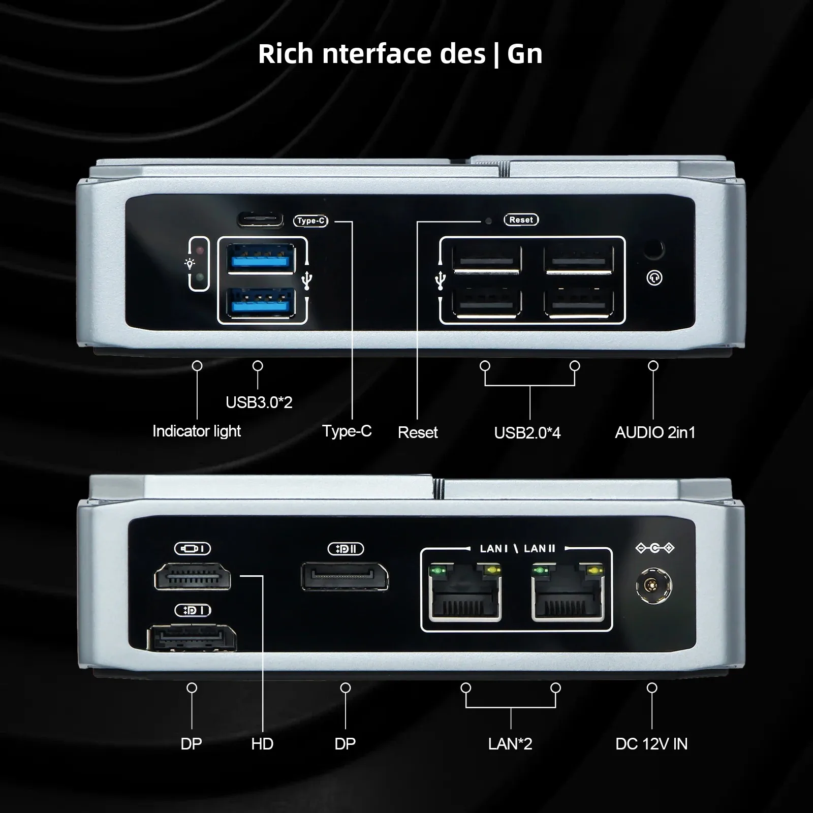 كمبيوتر صغير VNOPN Intel N100/AMD A9-9420 Win10 DDR4 2LAN HDMI + 2 * DP كمبيوتر جيب صغير مزدوج SSD وظيفة كاملة Type-C 4K 60 هرتز