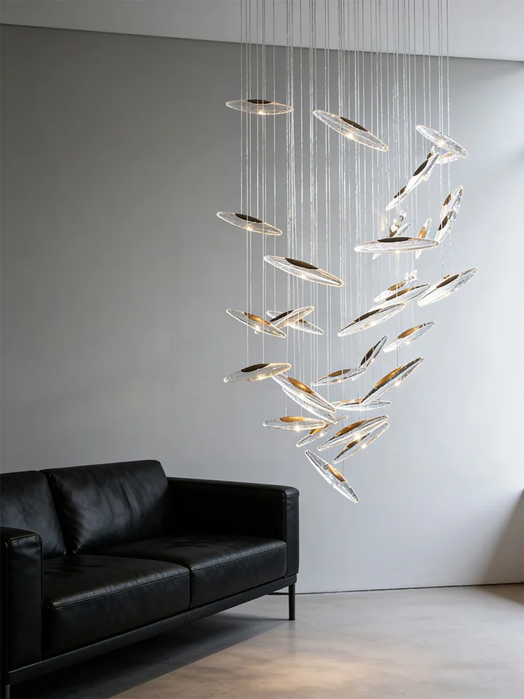 

Modern Nordic Clear Art Glass Lustre Chandelier, Dimmable Hardware Pendant Lamp for Dining Room, Trendy Decor for Ceilings