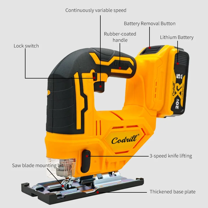 For Dewalt 20V Battery PIN Multifunction Cordless Electric Jig Saw Portable 2700RPM Adjustable Woodworking Power Tool