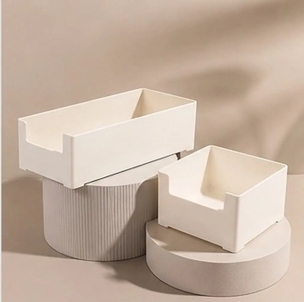 2Pcs Desktop Storage Box Sturdy Plastic Organizer Japanese Style Storage Container for Cosmetics Nails Skincare Bathroom Bedroom