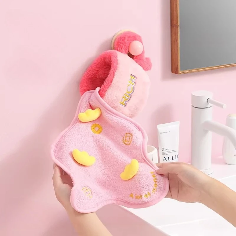 Hanging Hand Towel Cute Children's Home Kitchen Bathroom Soft Hand Towel Absorb Water Thickened Quick Drying New Year Decoration