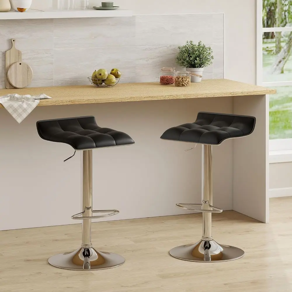 Set of 2 Counter Height Swivel Bar Stools with Thickened PU Leather, 360° Rotation and Airlift for Home Kitchen or Bar (Black)