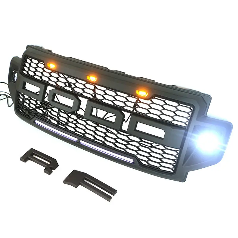 New Style Front Grille With Three Amber Led Lights And Cube Lights With Light Bar FIT FOR FORD F250 2022