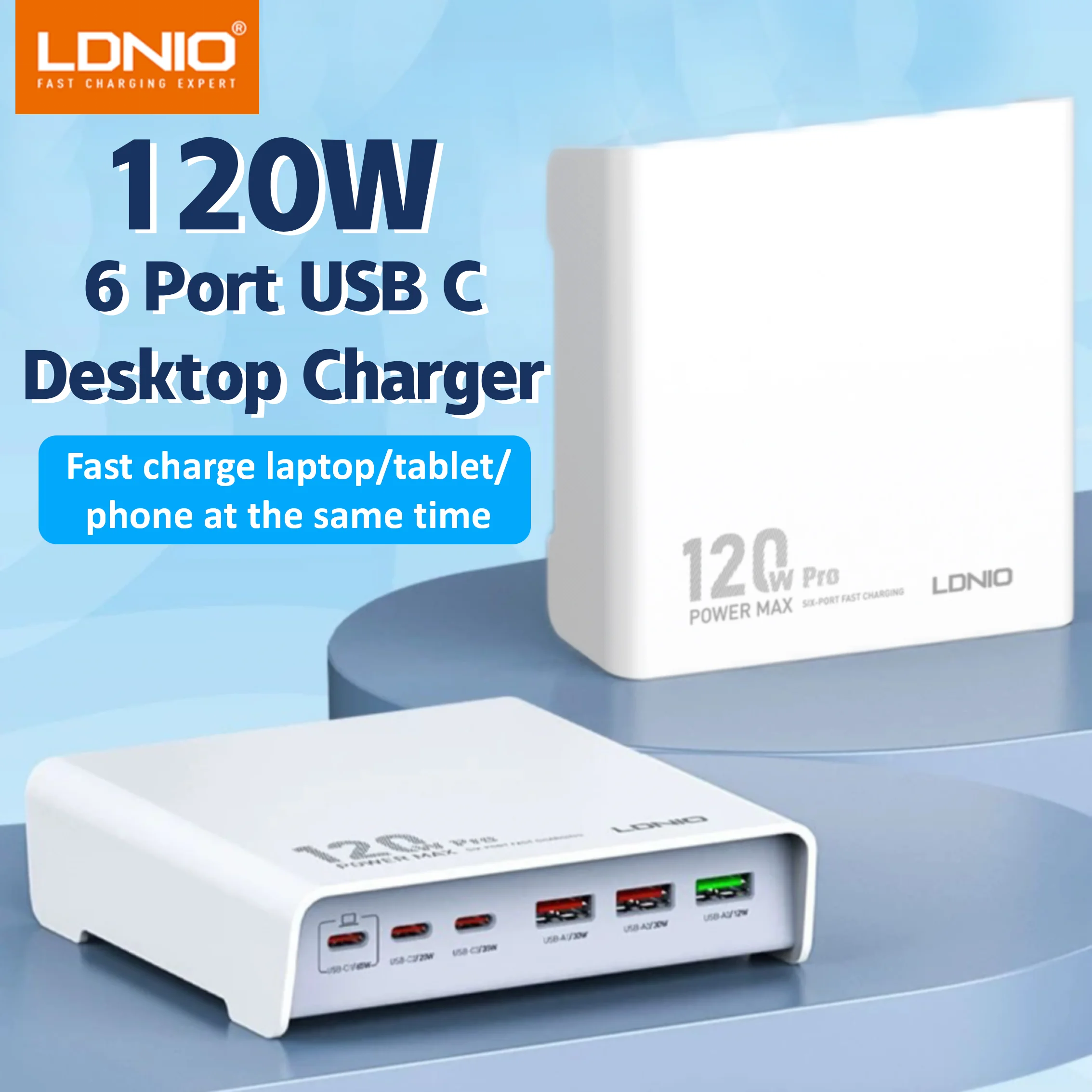 

120W USB C Charger Block LDNIO 6 Port USB C Desktop charger Super Fast Type C Charging Station Hub EU UK US 5ft Extension Cord