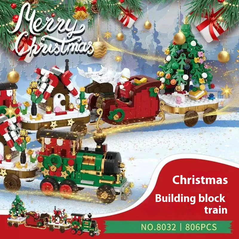 

Christmas toys, decorations, Christmas tree sleigh car building blocks model assembly ornaments, children's holiday gifts