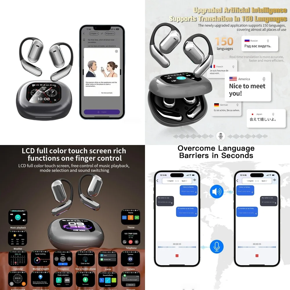 Écouteurs sans fil OWS AI Traducteur de langues en temps réel pour iPhone et Android avec 144 langues en ligne – Produits tendance