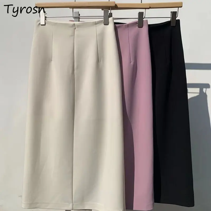 

Skirts Women Elegant Basic Side Slit Classic All-match Office Lady Trendy Solid Design Comfortable Autumn Simple Korean Style