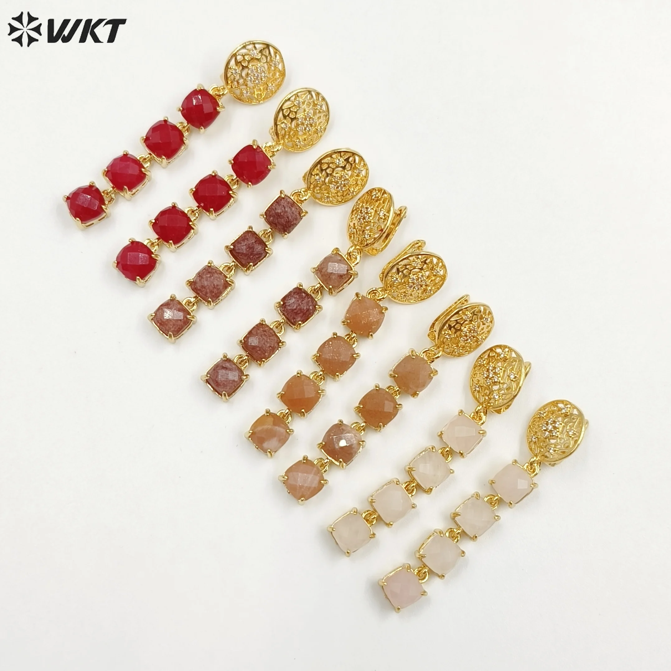 WKT-E737  WKT 2023 Anime Earring New Style Natual Gemstone Gold Plated Jewelry For Women Party Fashion SALE