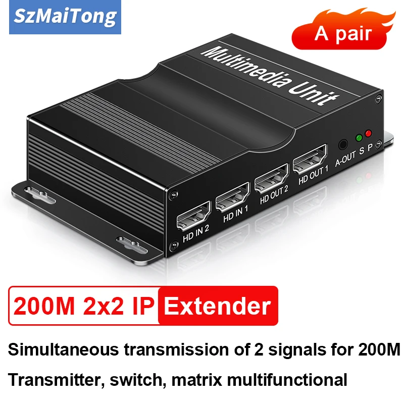 Two toTwo HDMI-compatible to IP Over CAT6 Ethernet with RS232 Switch OSD menu keys 2 Transmitter to 2 Receiver for NVR Laptop TV