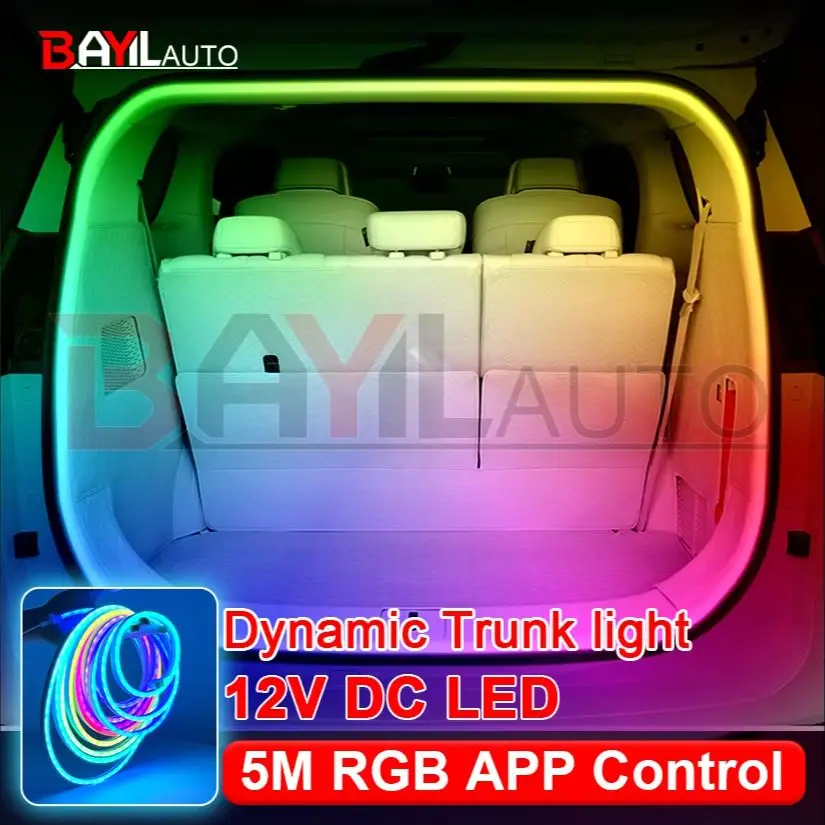

RGB Flexible LED Ambient Light Strip 500 cm DC 12V Car After Trunk APP control Decorative Lamp DIY Lamp Plug & Play