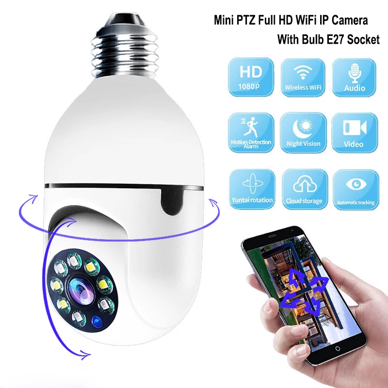 Bulb E27 Surveillance Camera Full Color Night Vision Automatic Human Tracking Zoom Indoor Security Monitor Wifi Miini IP Camera