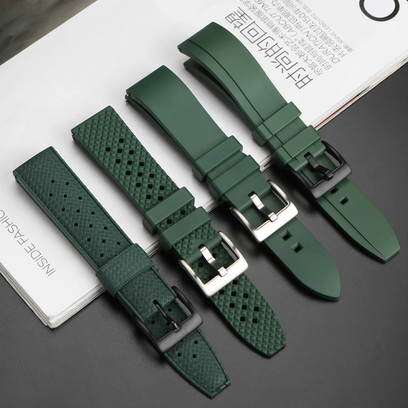 Fluoro Rubber Watchband 20mm 22mm Green Sport Watch Strap Waterproof silicone For Seiko for Rolex Omega Men's wristband Bracelet