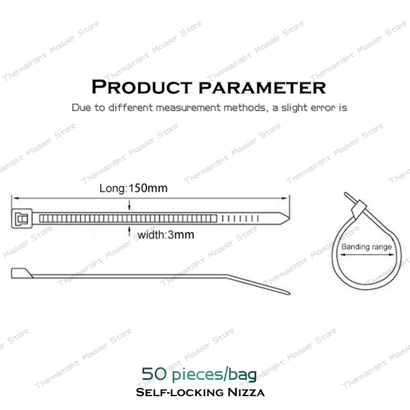 Kit dasi kabel nilon pendingin PC plastik mengunci sendiri 50 buah 3x150mm Set dasi kabel industri cincin pengencang hitam casing komputer