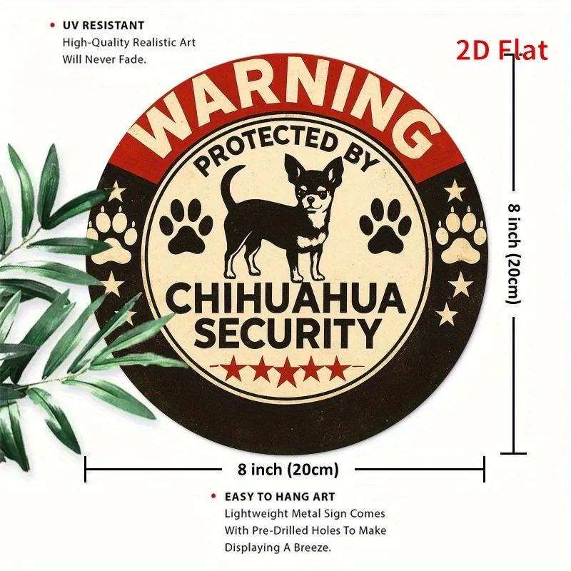 Warning Protected By Chihuahua Security Tin Sign - Vintage Durable Metal Plaque Wall Decor, Dog Lover Home Office Bar Man Cave W