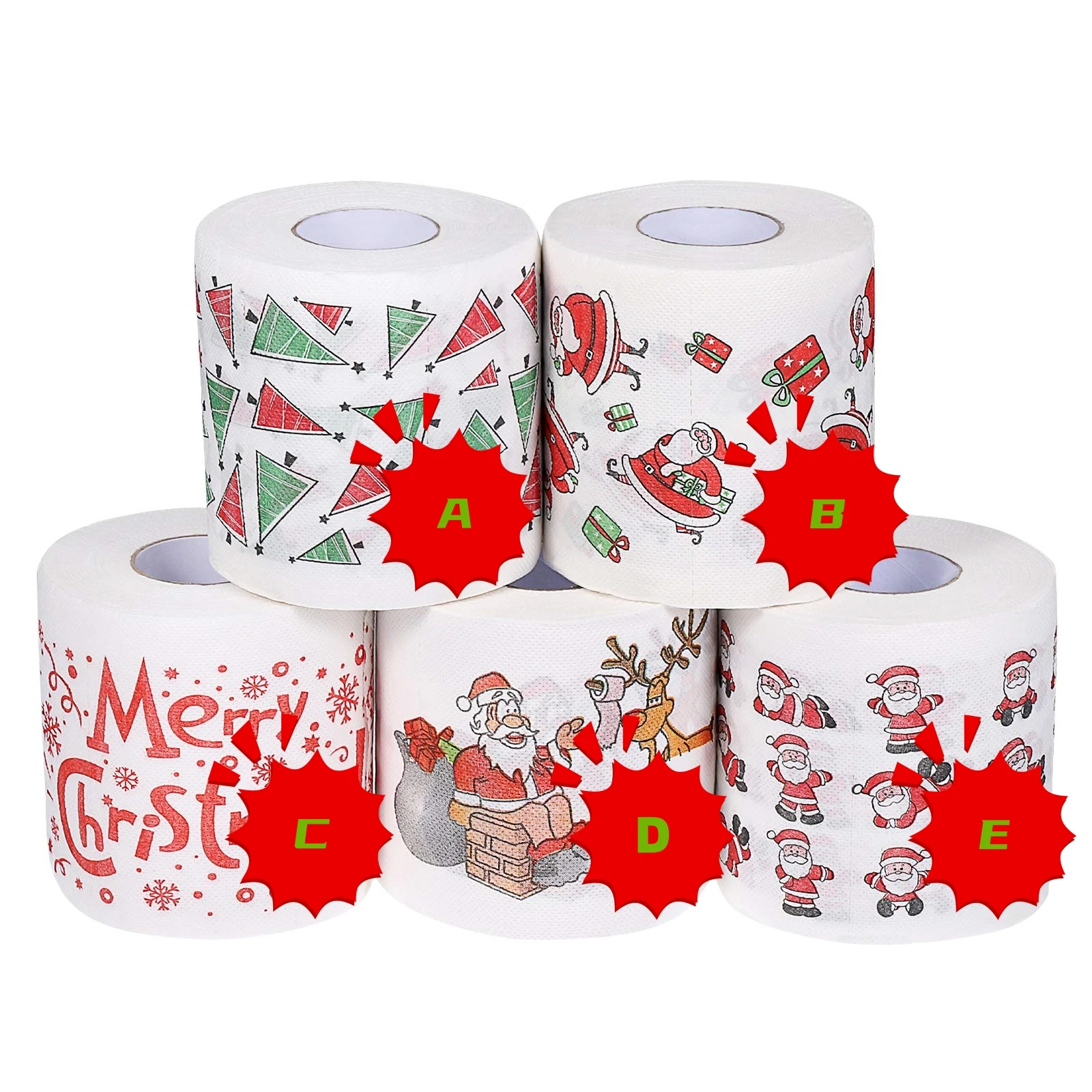 Christmas Toilet Paper Roll Tissue Napkin Santa Tree Pattern for Xmas Holiday Party Supplies Bathroom Decoration