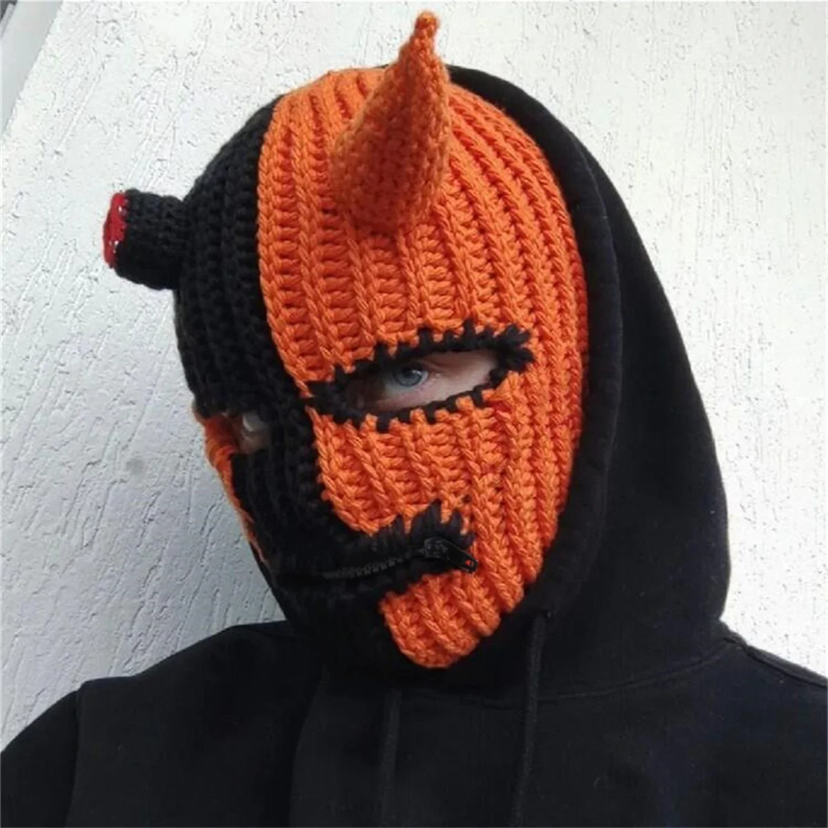 Hot-selling bull horn head hat, Halloween funny mask, autumn and winter warm knitted wool hat, devil horn hat