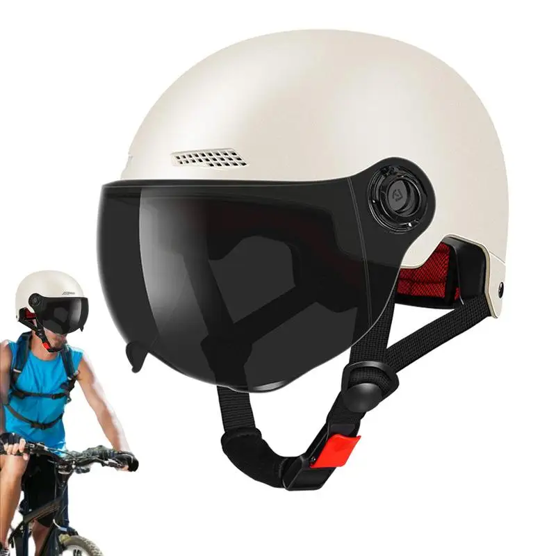 Helmets With Visor Shockproof Cycling Helmets Anti-glare Detachable Goggles 2H Hardness Adjustable Ebike Helmets Head Protector