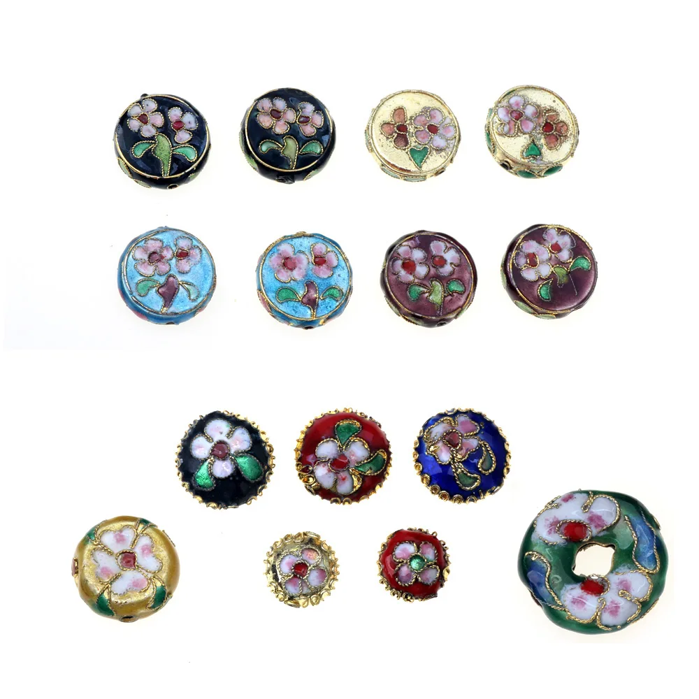 3-6 Pcs/Lot Of Round Enamel Handmade Flower Cloisonne Beads DIY Copper Interval Decorative Jewelry In Various Shapes