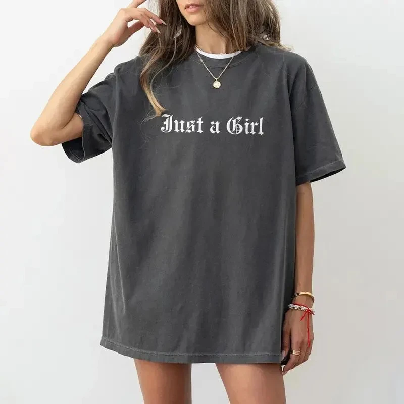 

Plus Size Summer Women's Vintage No Doubt Just A Girl T-Shirt Cotton Breathable Stylish Versatile Street Style Oversized