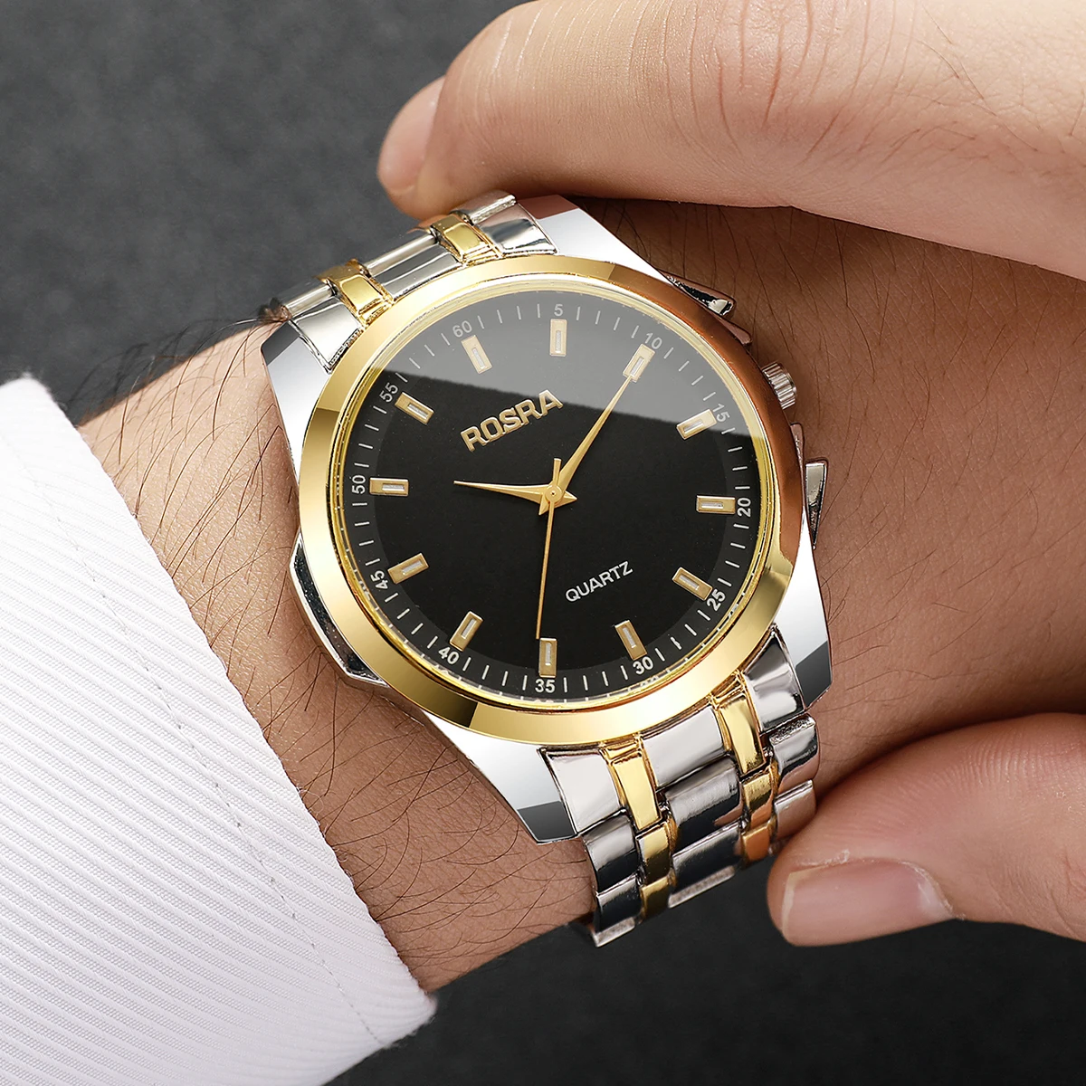 Men's Gold Stainless Steel Quartz Business Watch - alternate angle