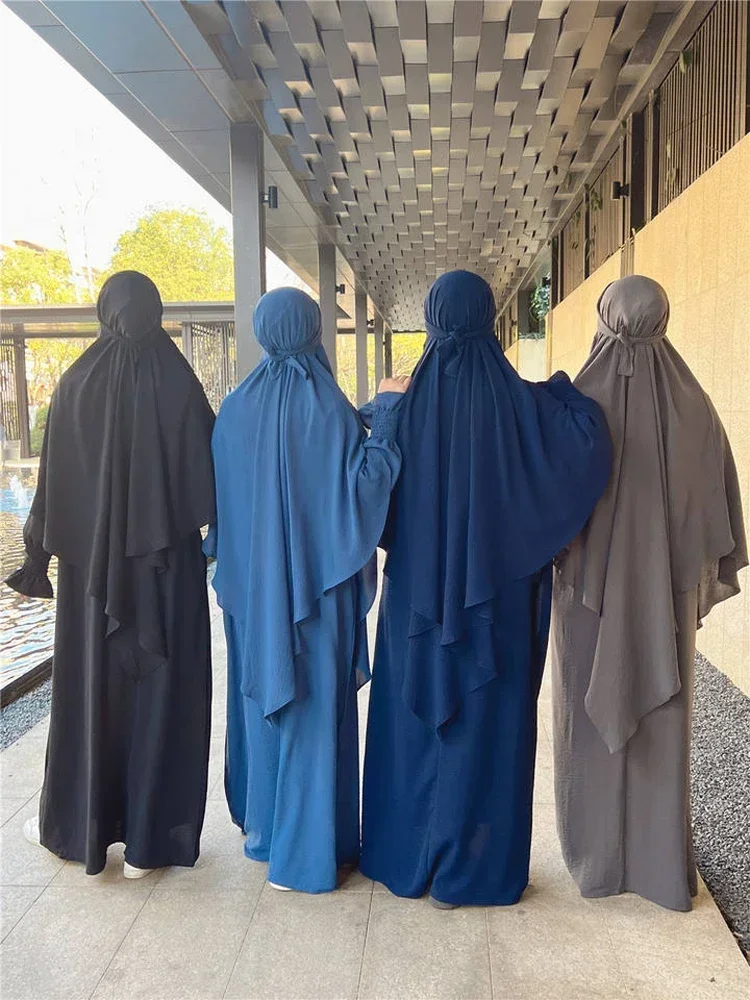 15 Colors 2 Pcs Muslim Sets Ramadan Dubai Abaya Jilbab Khimar Muslim Set Women Turkey Dresses+Hijab Female Islam Modest Suit