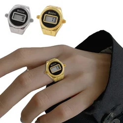 New Finger Watch Ring for Women Men Mini Elastic Strap Alloy Couple Ring Watches Retro Electronic Digital Couple Watch Ring Gift