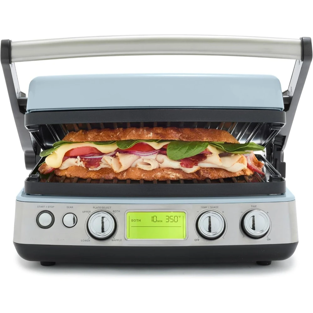 7-in-1 Multi-Function Contact Grill & Griddle, Adjustable Shade & Shear, Closed Press/Open Flat Surface,Blue Haze