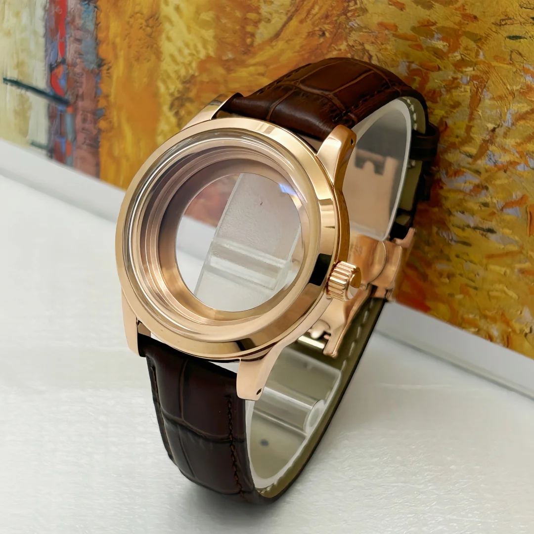 39mm Watch Case Butterfly Double Buckle Leather Strap Fits 31mm Dial Modification Watch Accessories for NH35/NH36/4R/7S Movement