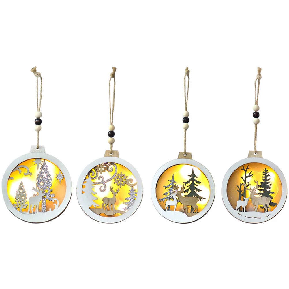 

4pcs Wooden Pendants Christmas Decorative Hanging Christmas Hanging Decoration Ornaments for Tree DIY Home Store Hotel