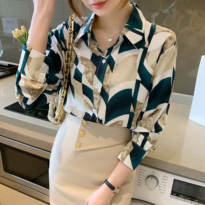 Spring Autumn New Fashion Turn-down Collar Long Sleeve Blouse Women\'s Clothing Printing Loose Cardigan Korean Young Thin Shirts