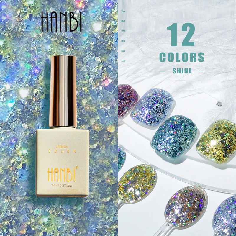 

HANBI 12 Color Shining Rubik's Cube Gel Nail Polish Nail UV Gel Varnish Soak Off Gelpolish LED Gel Varnish Nail Art Lacque Prime