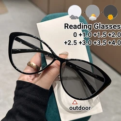 New Vintage Photochromic Eyeglasses Large Frame Cat Eye Reading Glasses Blue Light Blocking Eye Protection Presbyopia Eyewear