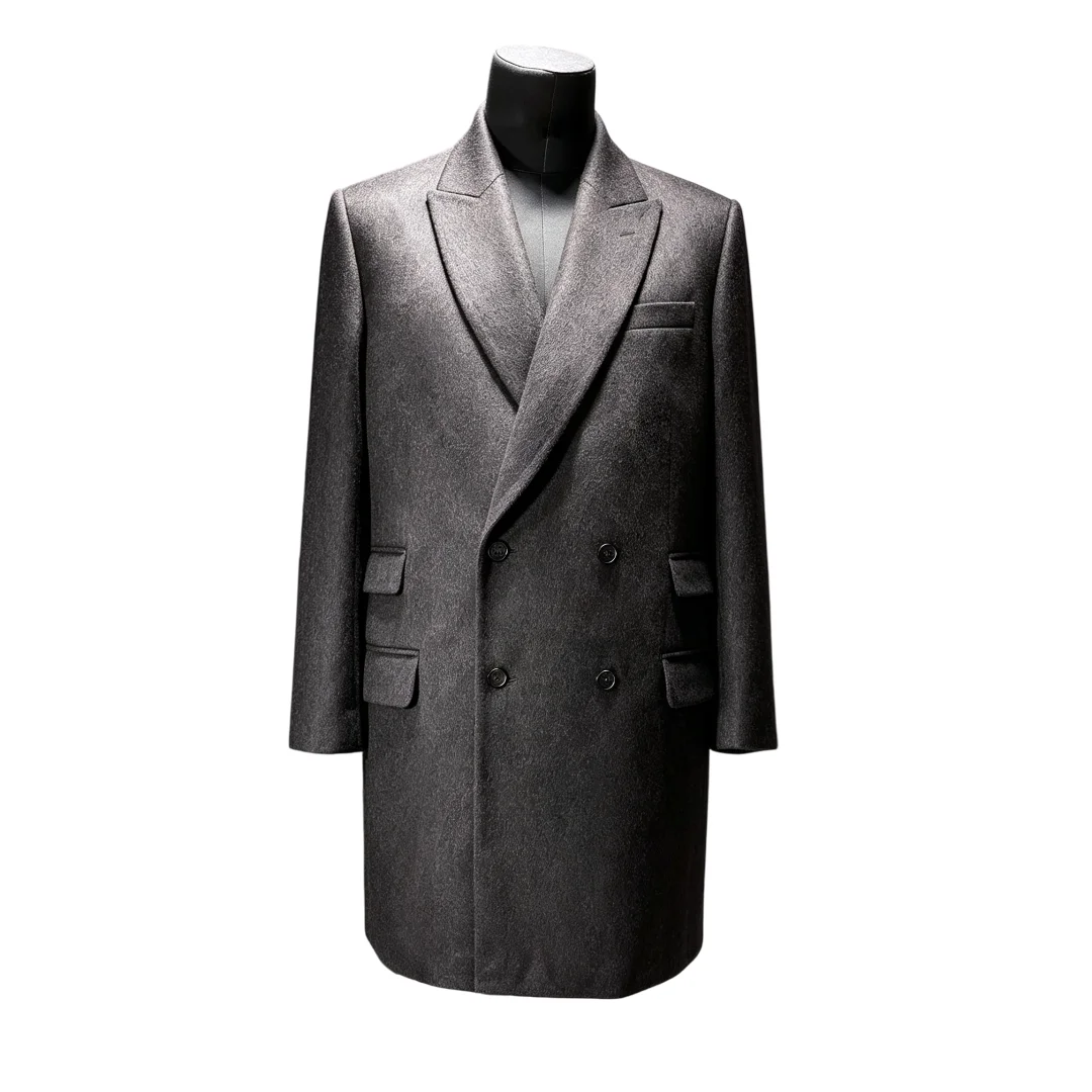 Wool Blend Coat Men Over Jacket Peaked Lapel Double Breasted Overcoat Plus Size Warm Formal Business Customized