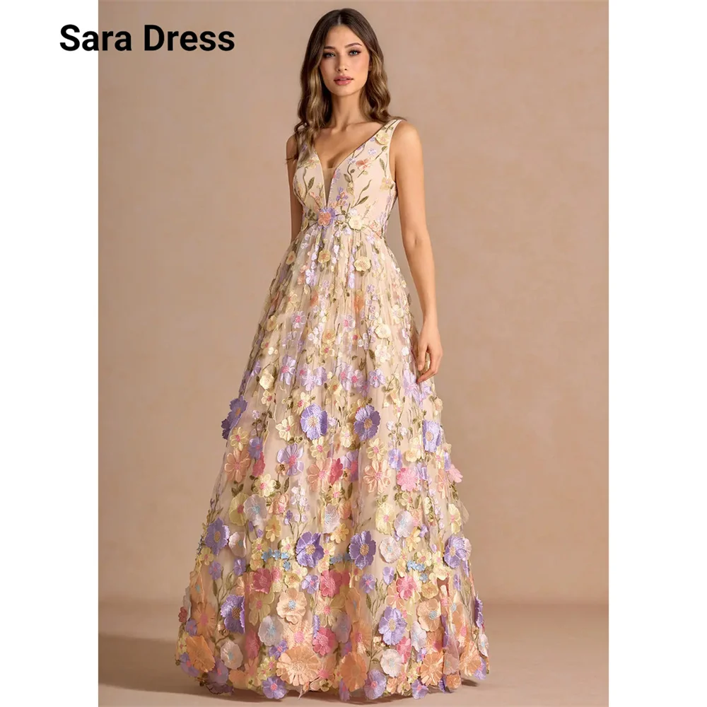

Sara Custom 3D Flower A-line Sleeveless Backless New Evening Dresses 2026 Luxury Elegant Cocktail Dresses for Luxury Party Dress