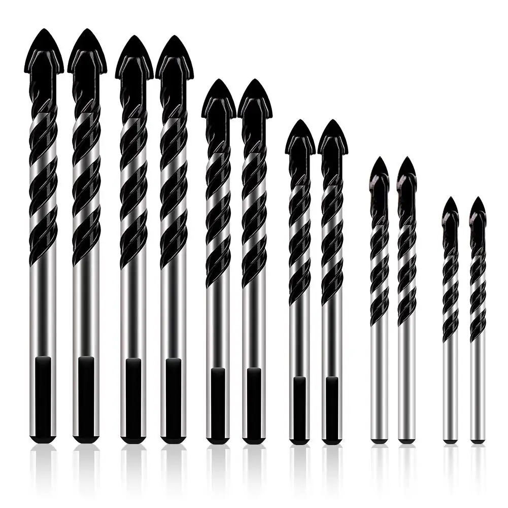 12pçs conjunto de brocas de alvenaria de carboneto de tungstênio, conjunto profissional de brocas de alvenaria para telha, broca de concreto 4mm-12mm