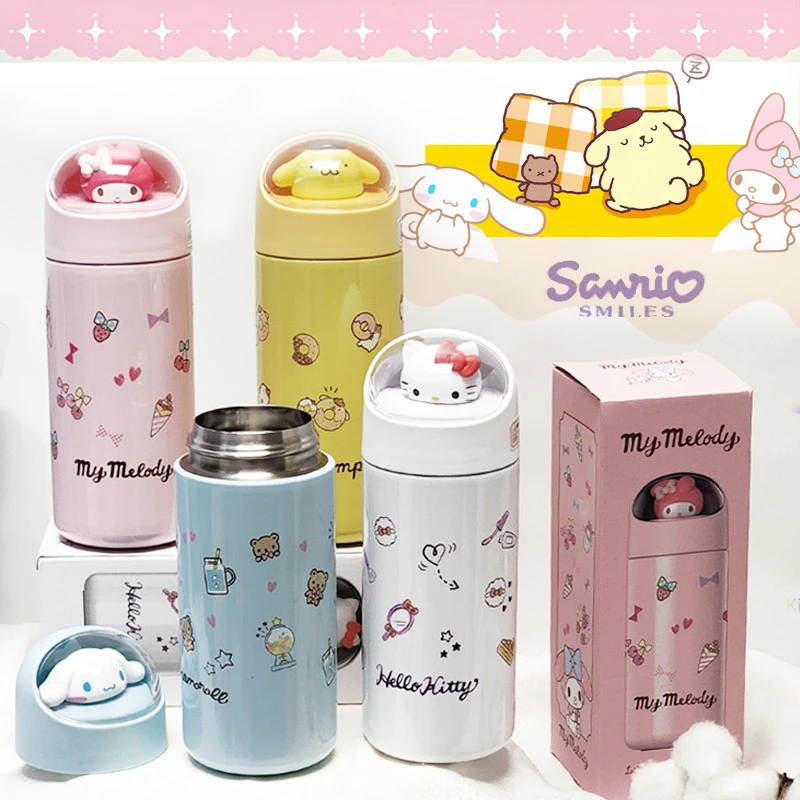 Sanrio Stainless Steel 316 Thermos Kawaii 350ml Hello Kitty Kuromi Cinnamoroll Melody Kids Vacuum Flask Water Bottle Tumbler