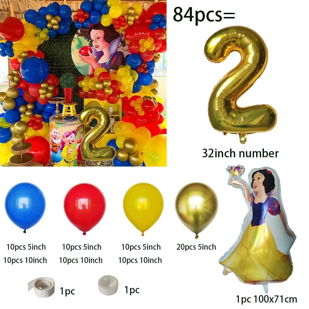 Snow White Foil Balloons Set Happy Birthday Party Decoration Disney Snow White Girls Party Gifts Supplies gold Latex Globlos