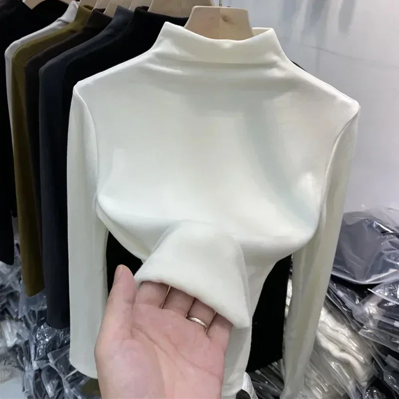 

Half High Collar Fashion Casual Women T-Shirt Korean Underlay Autumn Winter Simple Tee Tops Ladies Tshirt Solid Clothes 30073