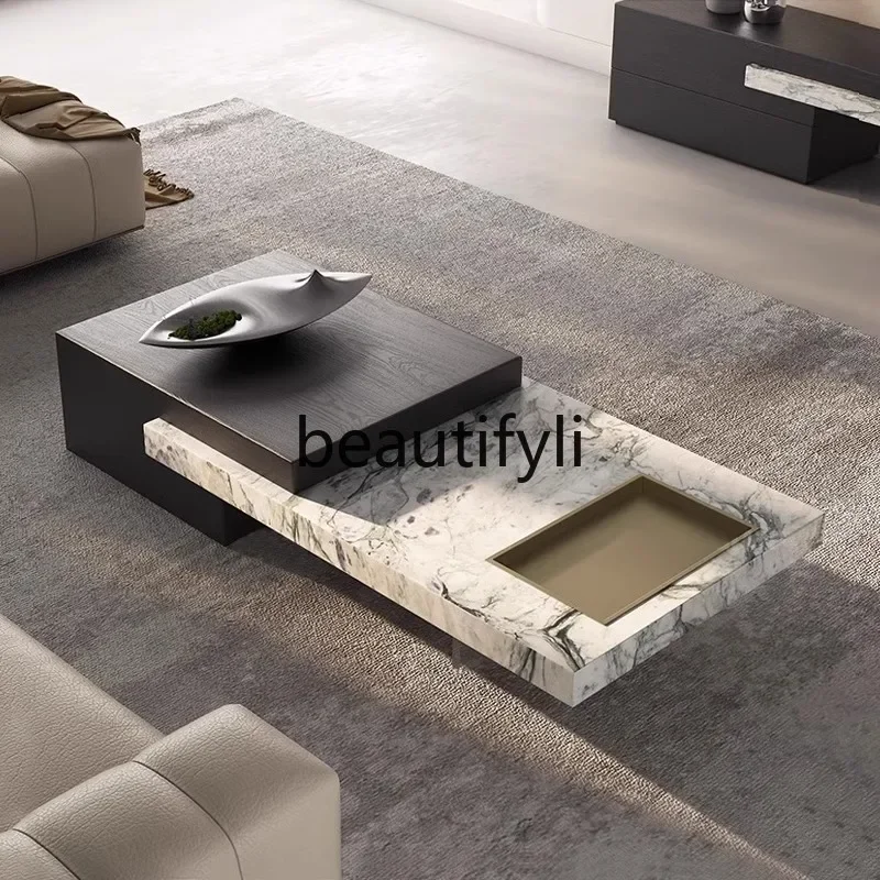 

ls 42Italian minimalist marble coffee table modern rectangular high-end low table
