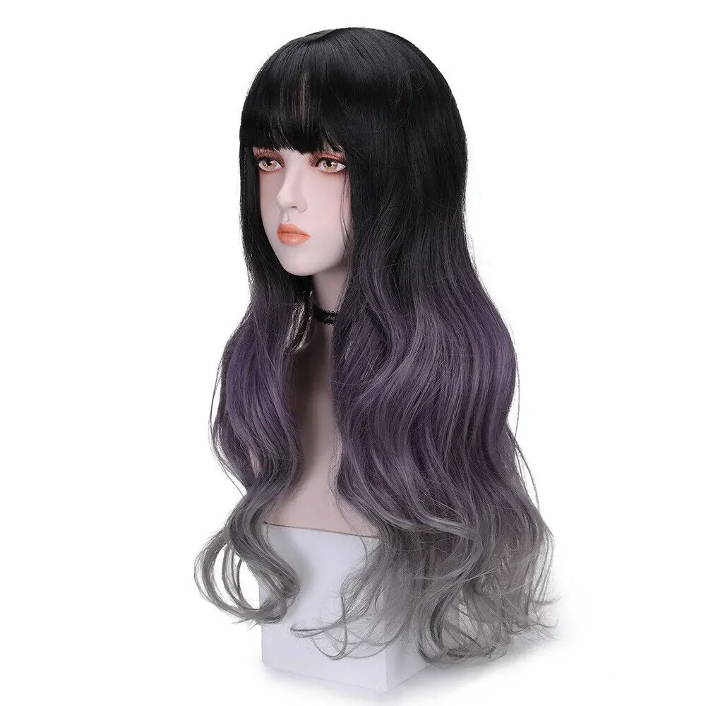 Wig rambut Cosplay wanita alami bergelombang Ombre panjang campuran cantik modis