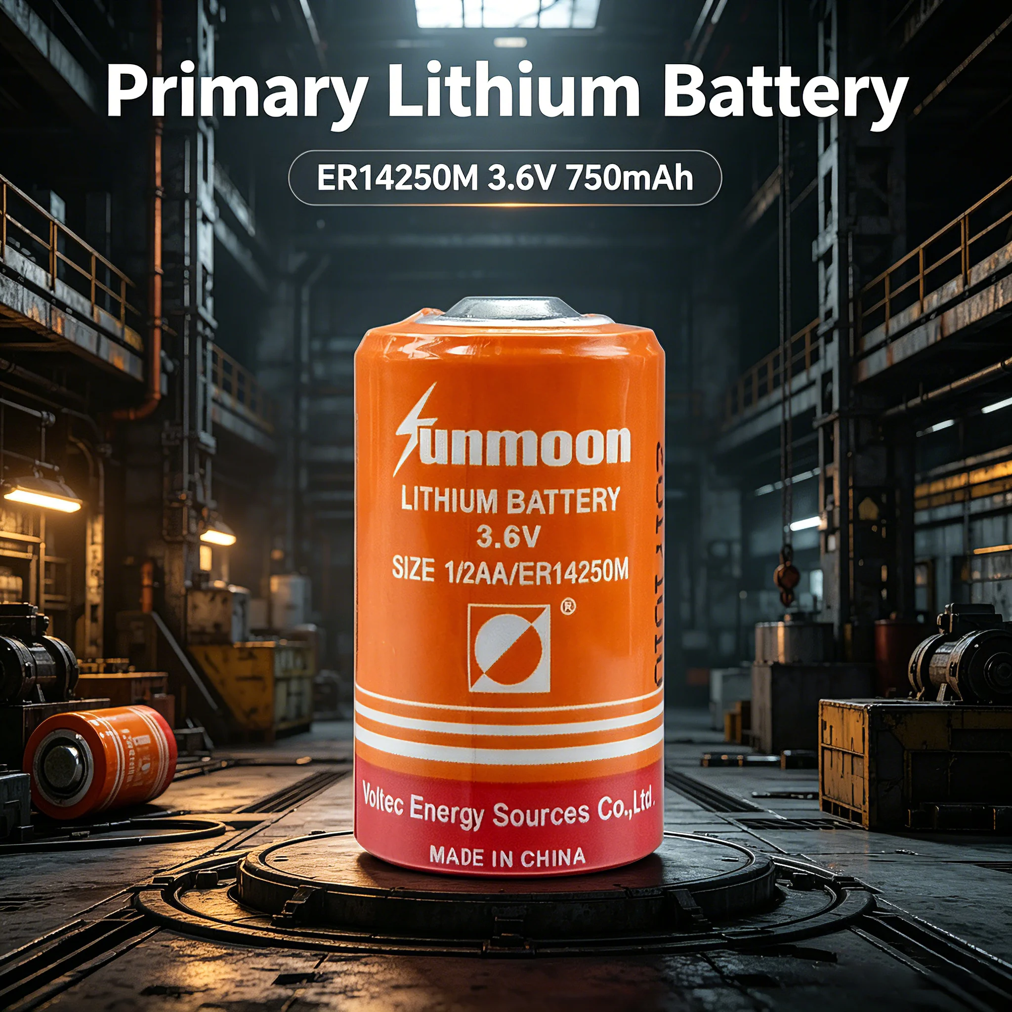 SUNMOON ER14250M 3.6V lithium battery 750mAh for smoke alarm, insulin temperature controller, gas detector