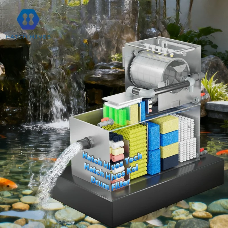 

Professional High Tech Koi Pond Drum Filter with Bio Filtration Tank Complete Filtration System for Aquarium Fish Tank Cleaning