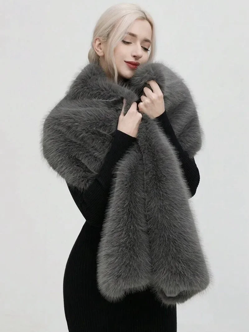 

Женская модная роскошная шаль из искусственного лисьего меха, длинный шарф-пончо для офисной вечеринки, банкета, Cheongsam, свадебное платье, накидка, осень-зима