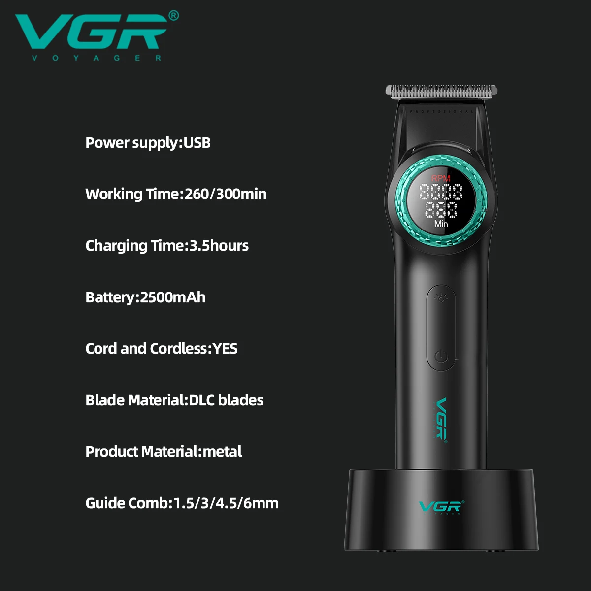 VGR 2PCS 4 In 1 Clippers Man Set 9000Rpm Barba Trimmer Professionale 001 977 Asciugacapelli Macchina Per Capelli Per Uomo Set Completo