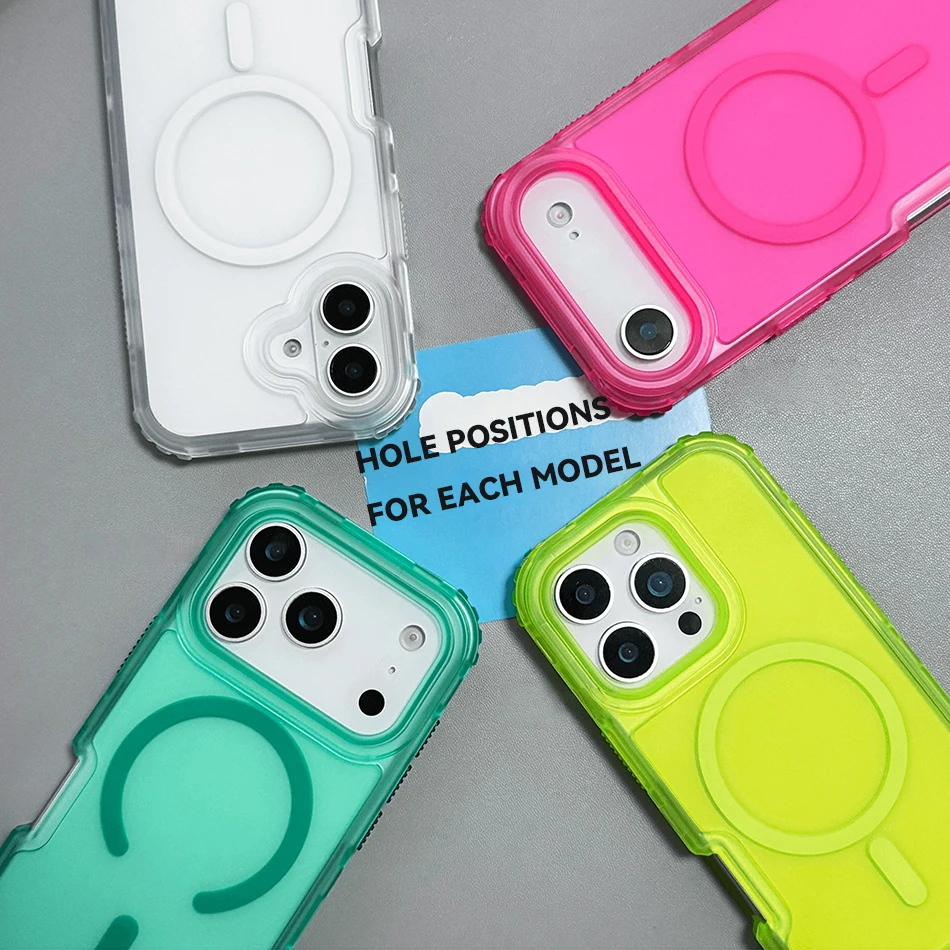 เคสกันกระแทกแบบแม่เหล็ก 3 in 1 สีนีออน สำหรับ Magsafe สำหรับ iPhone 16 15 Plus 14 13 12 17 Pro Max