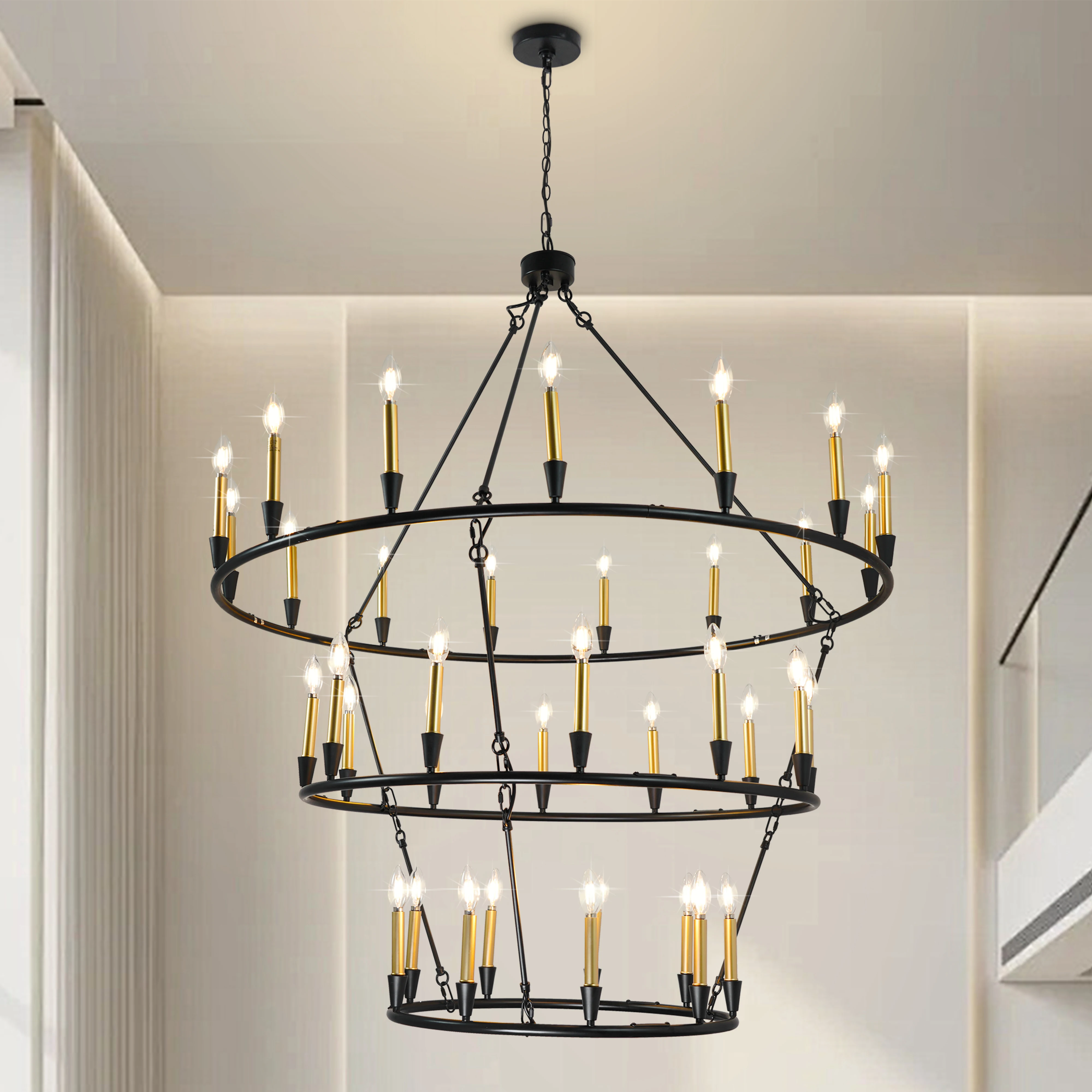 

Wagon Wheel Chandelier Black Extra Large Chandelier Modern Farmhouse Living Room Chandelier Candle-style Home Decoration Light