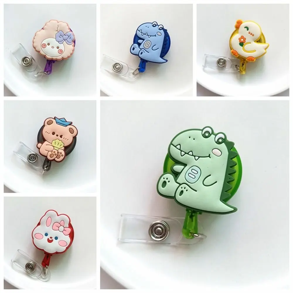 Cartoon Animals Nurse Badge Reel Dinosaur Bear Rabbit Retractable Badge Holder Chest Card Name Tag Easy Pull Buckle