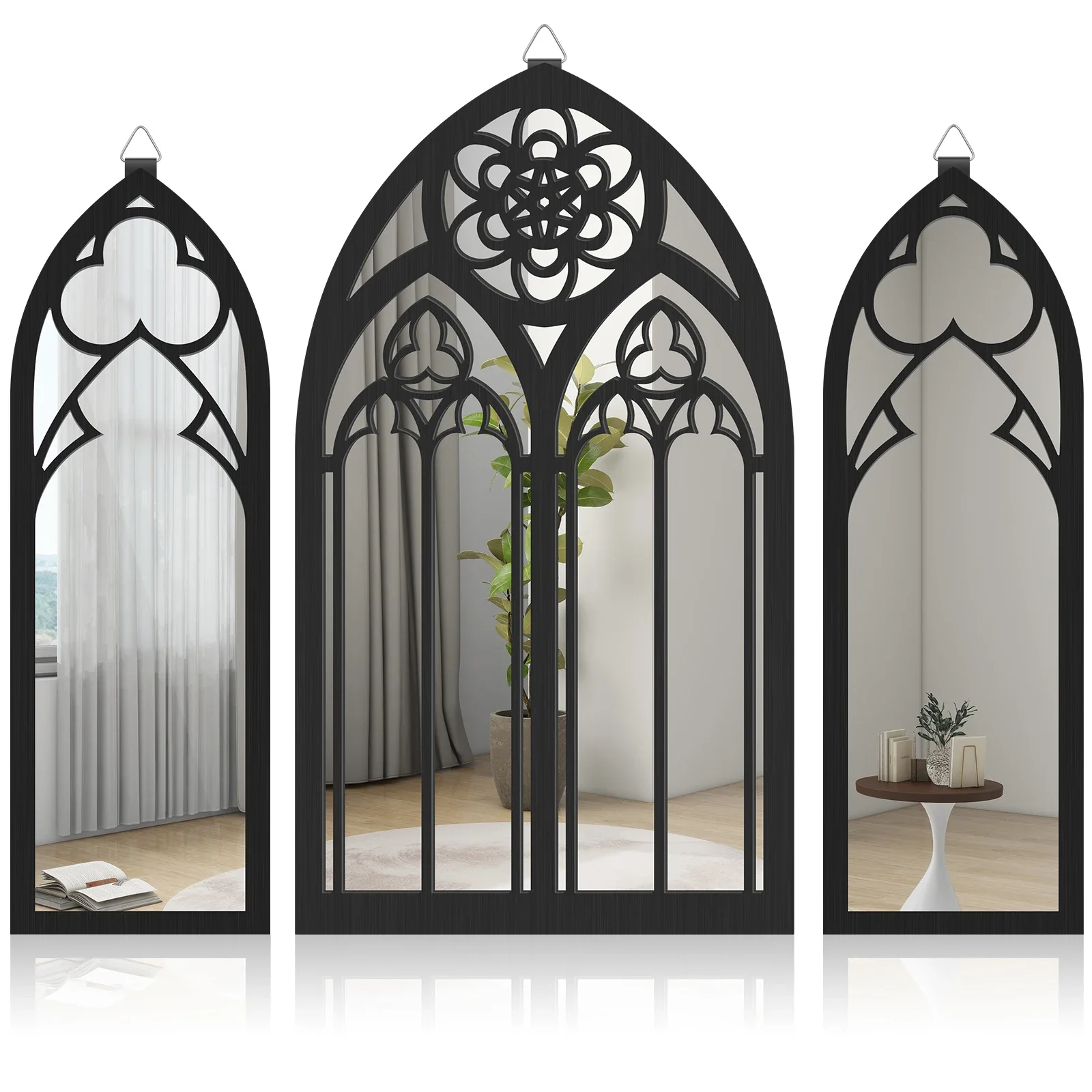 3Pcs Gothic Mirrors Wall Decor Vintage Cathedral Arch Frame Mirror Home Decorative Mirror Bedroom Living Room Art Wall Decor