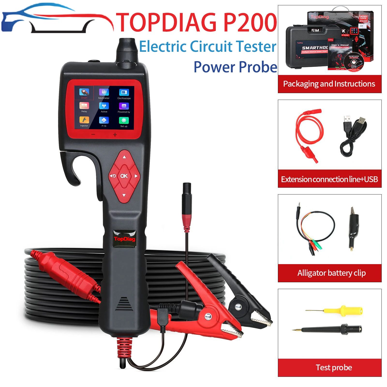 TOPDIAG P200 Automotive Power Probe Electrical Circuit System Tester for Car Truck Motorcycle Boat Diagnostic Tool Battery Relay