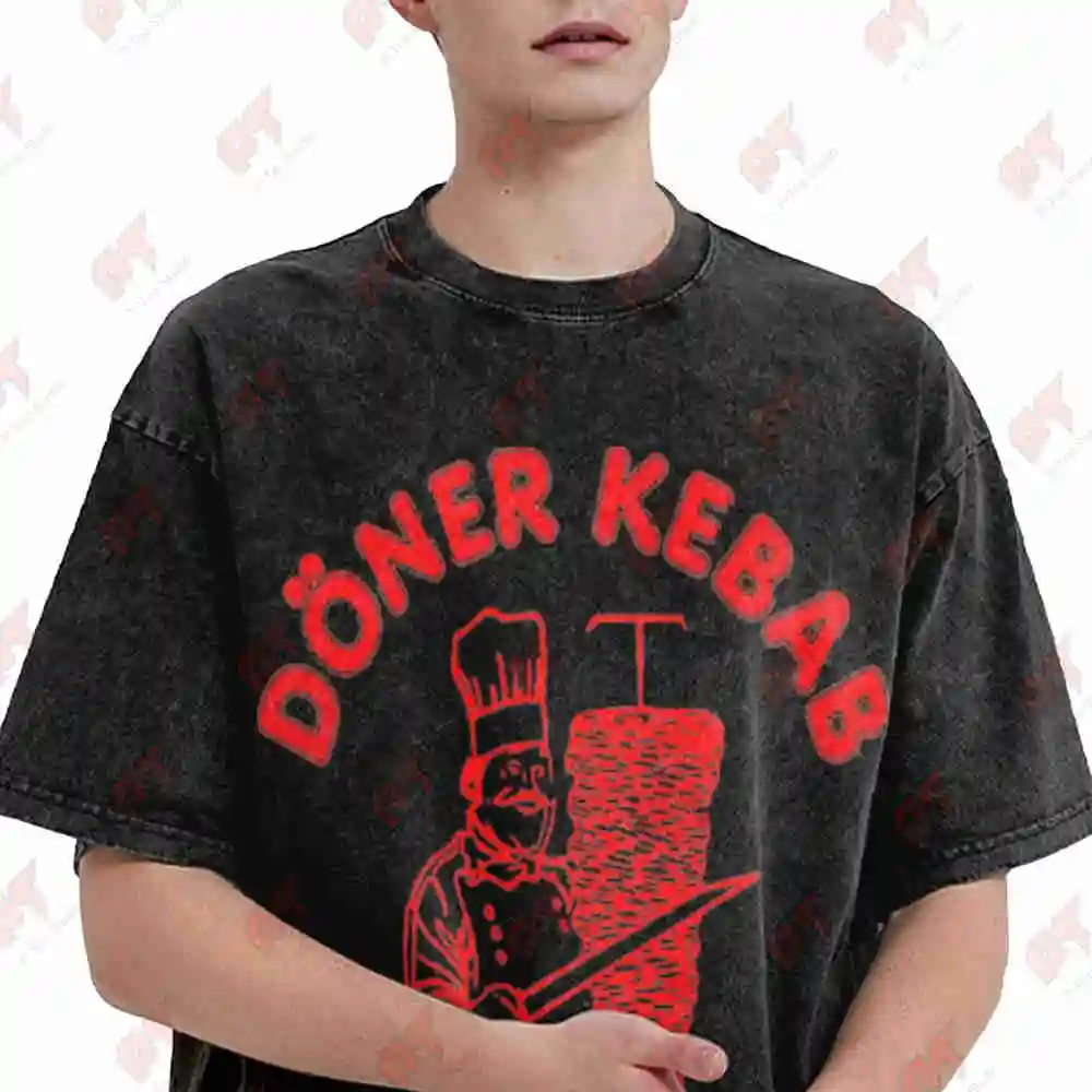Doner Kebab Gyro Wrap Fast Food Vintage Washed Tee Pure Cotton T-Shirt